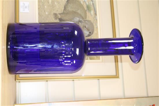 A blue glass vase height 37cm